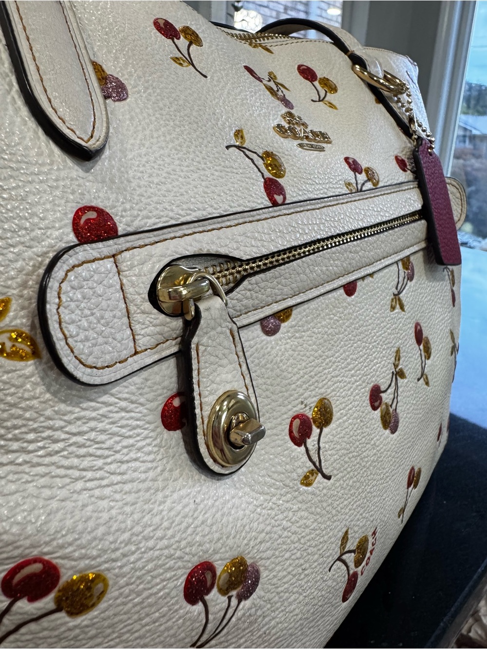 🍒COACH City Tote in Glitter Cherry Print Pebbled Leather (Style 27502) - Picture 12 of 16